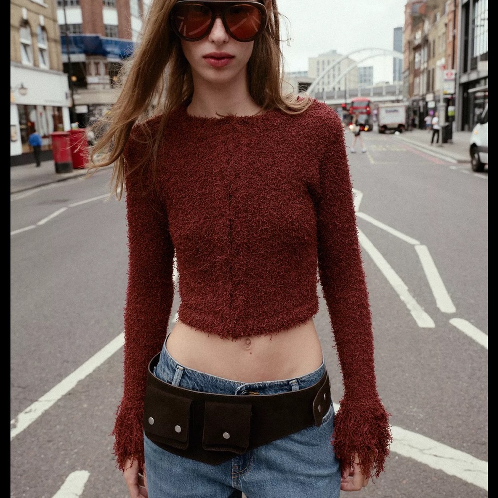 Zara Burgundy Textured Cardigan